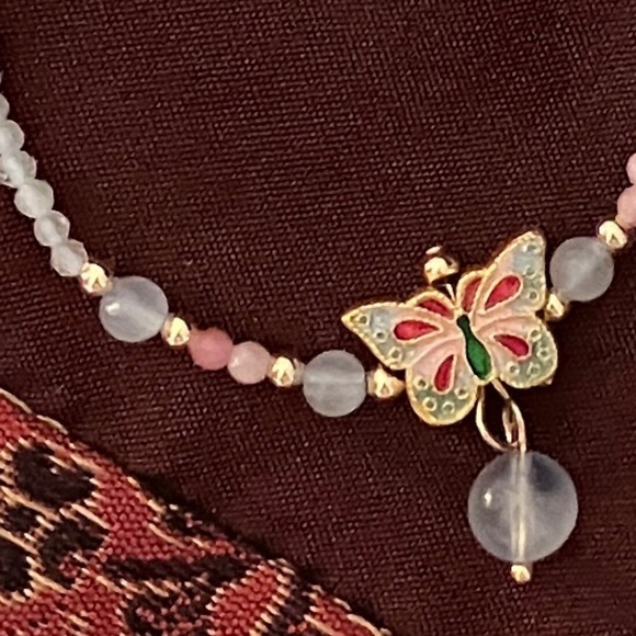 Aquamarine Pink Opal Adjustable Bracelet & Necklace Butterfly Charm - NWOT - Picture 5 of 14